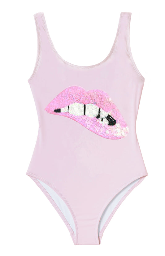 Pink Swimsuit with Sequin Lip