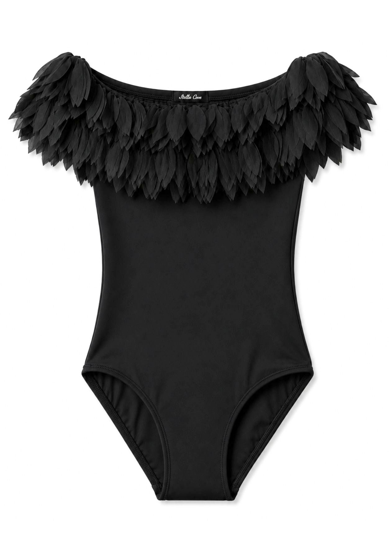pretty black petal bathing suit for girls