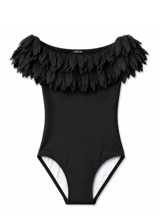pretty petal black swimsuit for girls
