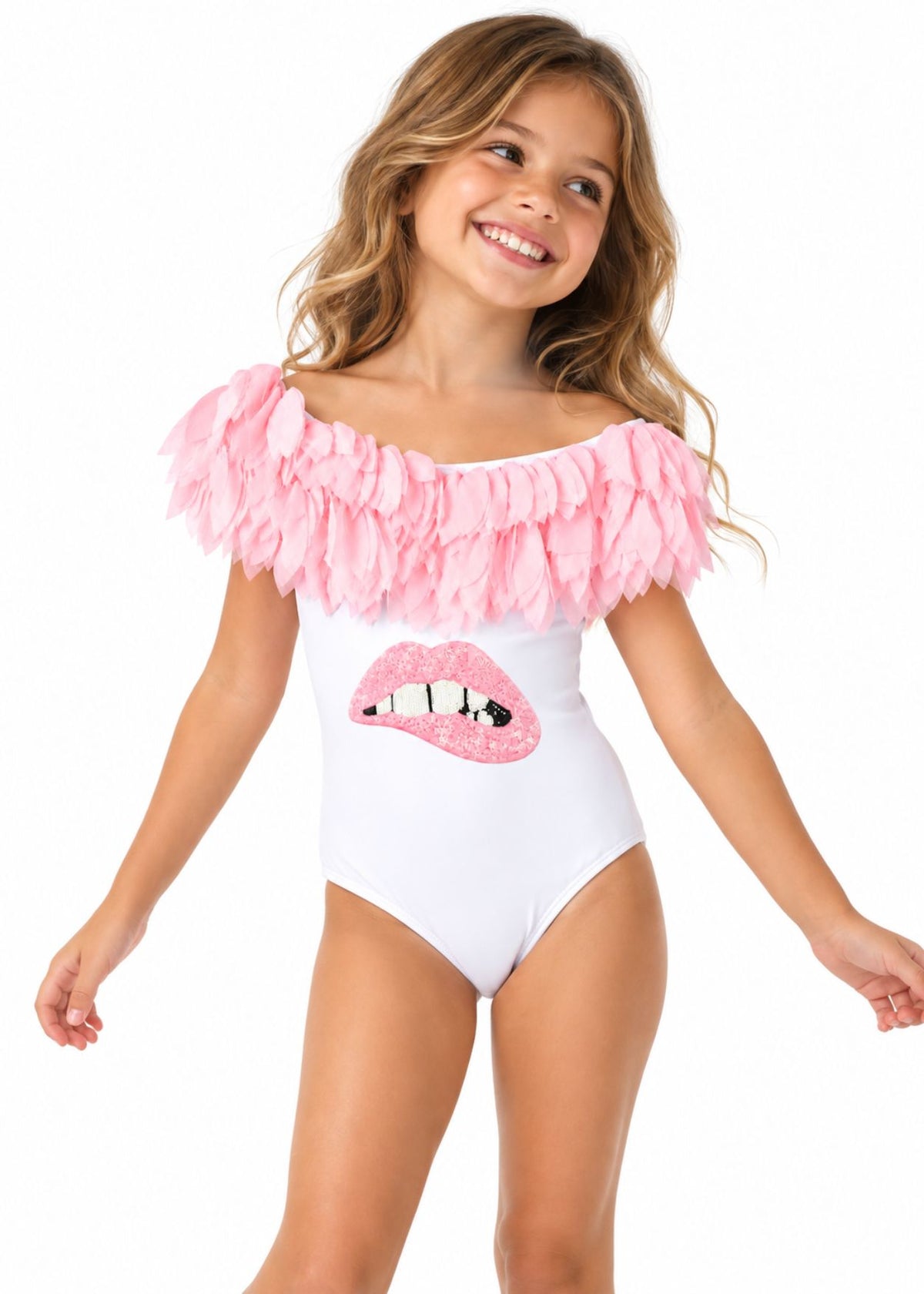 pretty pink bathing suit for girls