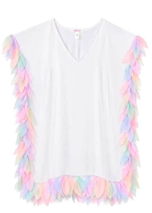 rainbow pastel petals white cover up for girls