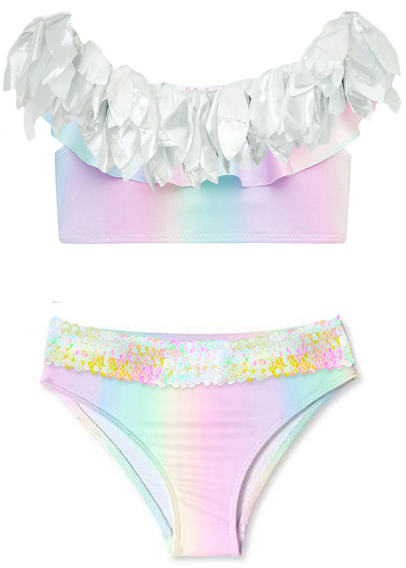 Rainbow Bikini with Silver Petals & Sequin Belt