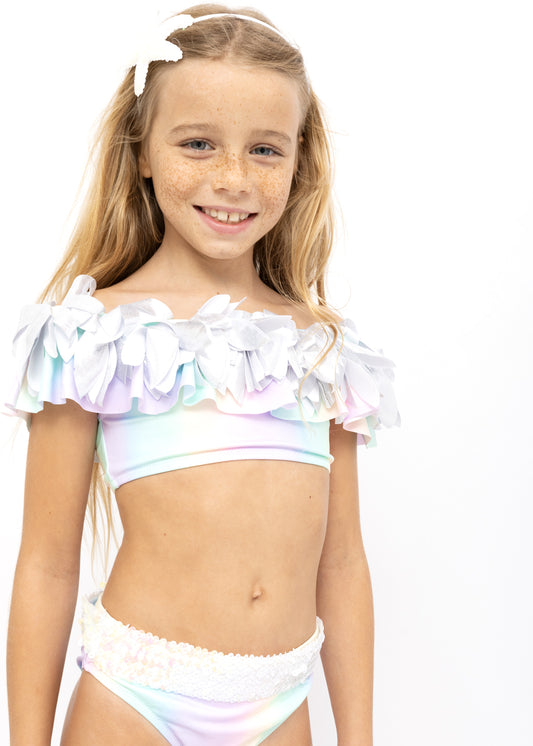 Rainbow Bikini with Silver Petals & Sequin Belt