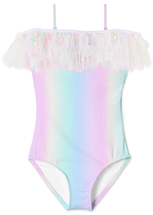 Rainbow Swimsuit with Confetti Tulle