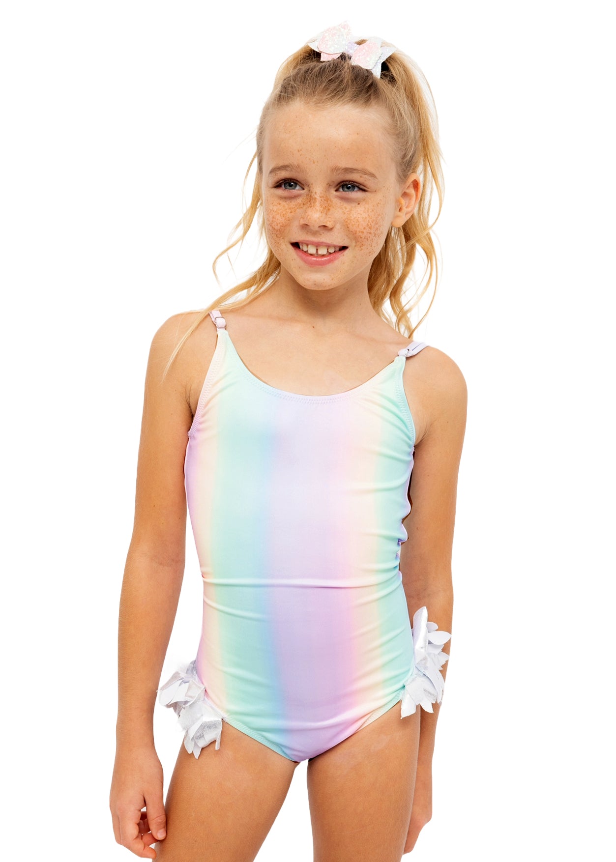 rainbow swimsuits for girls, rainbow swimwear for girls, rainbow bathing suit for girls
