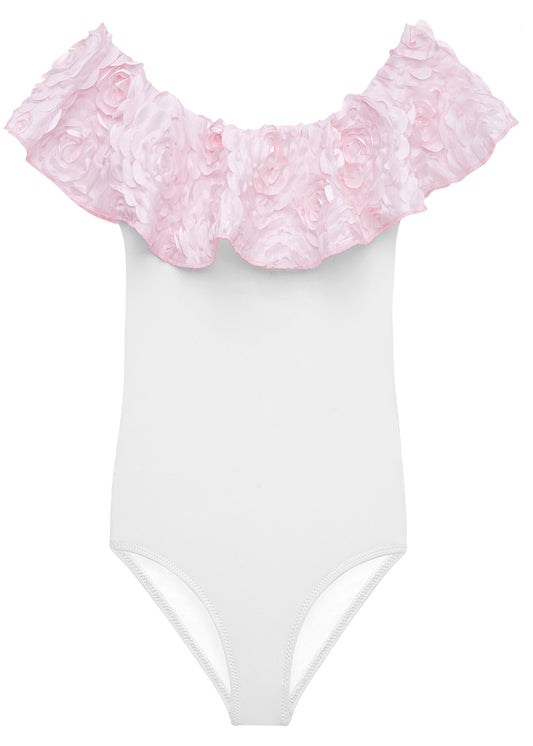 Pink Flower Draped Swimsuit