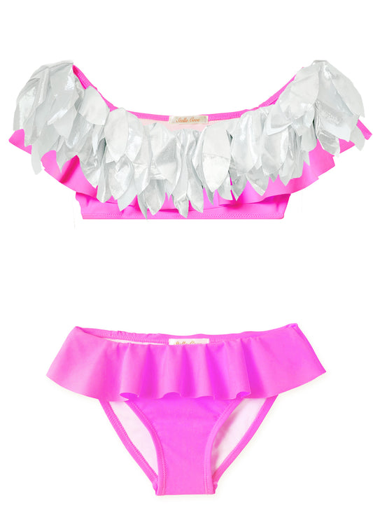 pink metallic bikini for girls, beachwear for girls, pink swimwear for girls