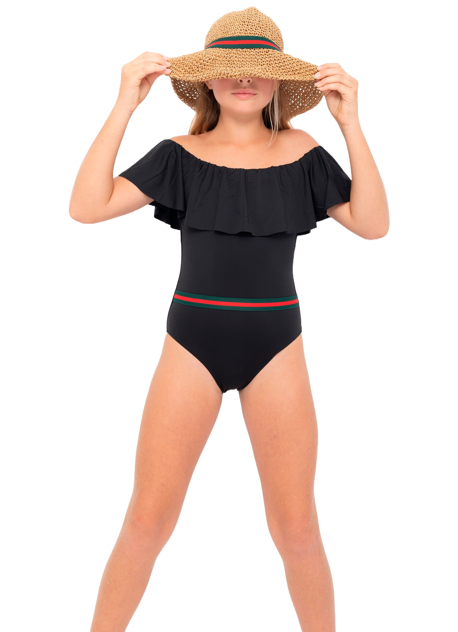 Black Bathing Suit with Belt for Girls – Stella Cove
