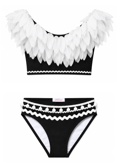 white petals black bikini for girls
