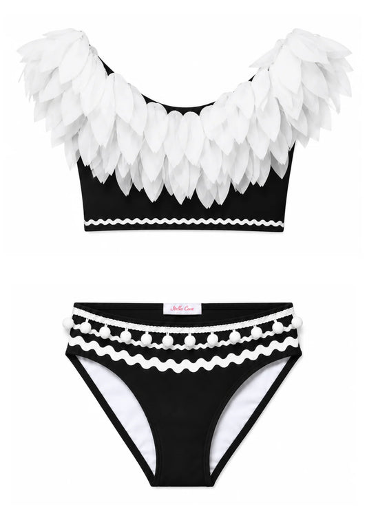 white petals black bikini for girls