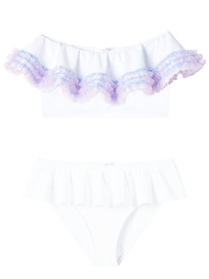 Pink and Blue Anemone White Bikini