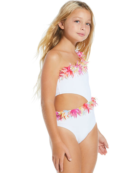 White Side Cut Swimsuit with Sugar Skies Petals