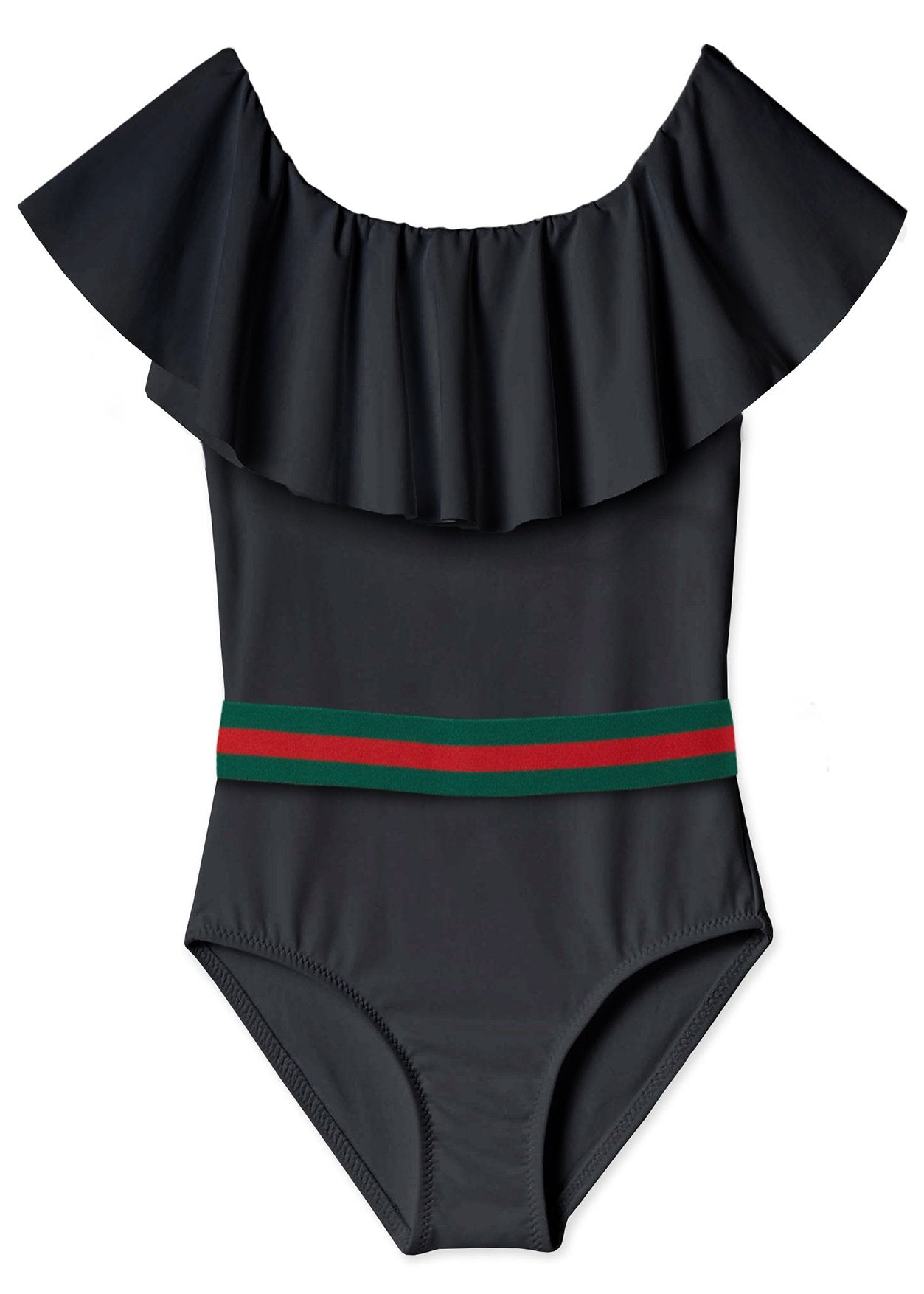 black swimwear with belt for girl